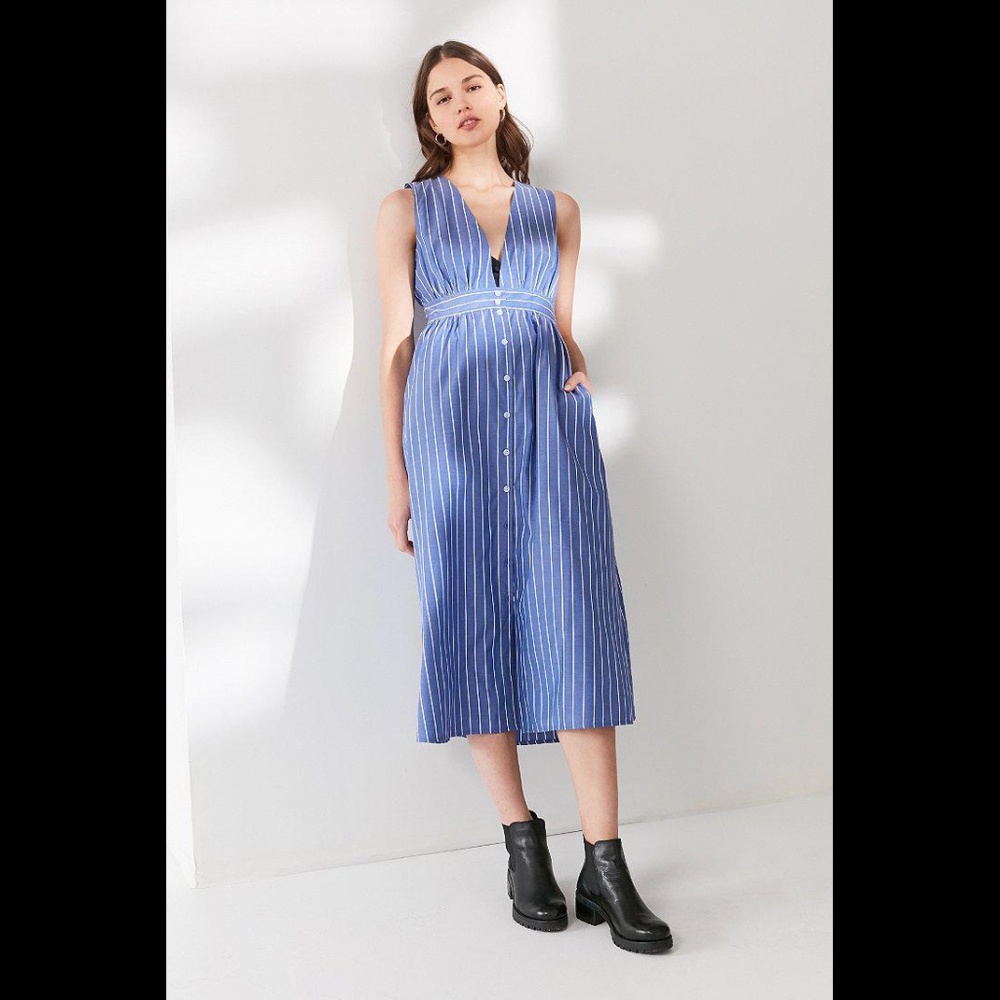 Urban Outfitters Plunging Striped Midi-Dress Small